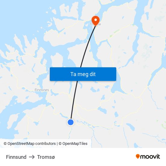 Finnsund to Tromsø map