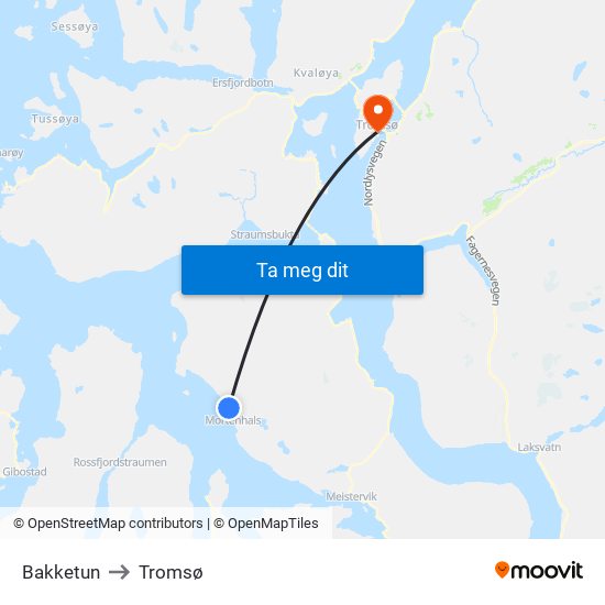 Bakketun to Tromsø map