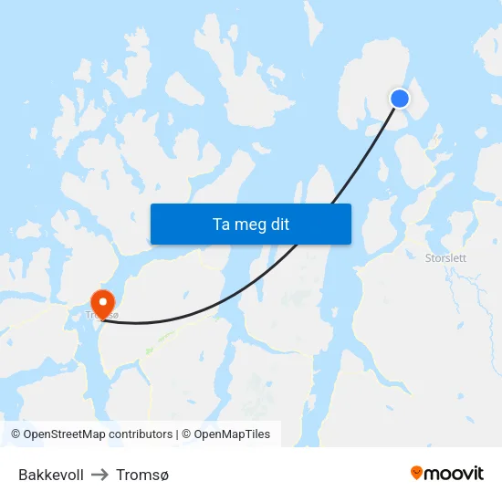 Bakkevoll to Tromsø map