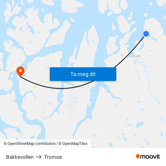 Bakkevollen to Tromsø map