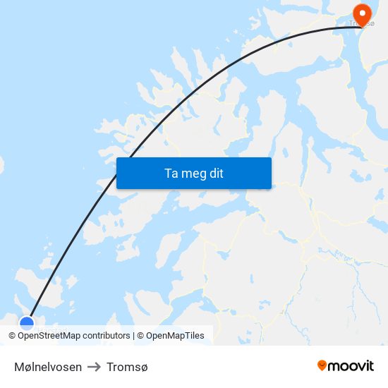 Mølnelvosen to Tromsø map
