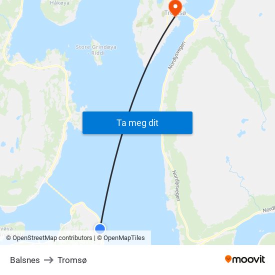 Balsnes to Tromsø map
