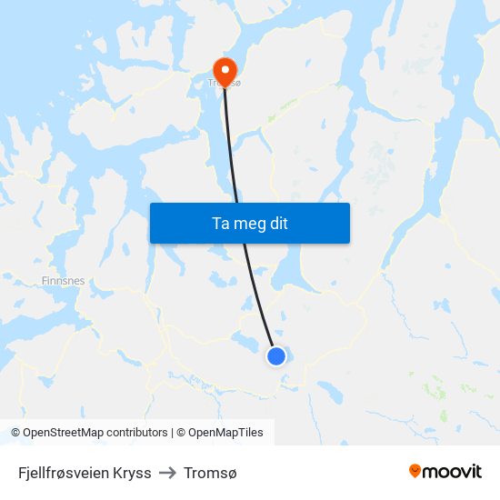 Fjellfrøsveien Kryss to Tromsø map