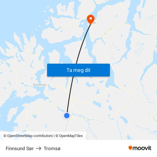 Finnsund Sør to Tromsø map