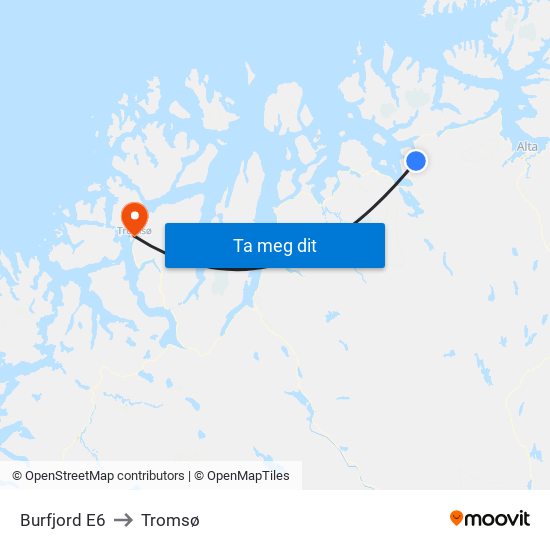 Burfjord E6 to Tromsø map