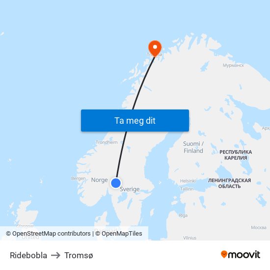 Ridebobla to Tromsø map