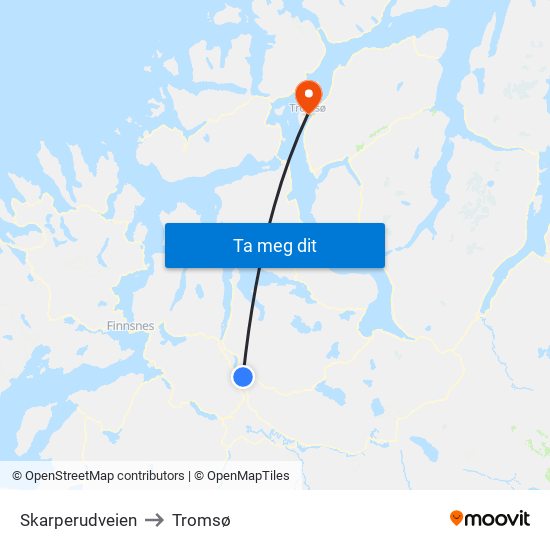 Skarperudveien to Tromsø map
