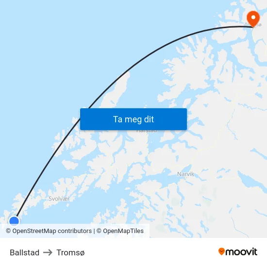 Ballstad to Tromsø map