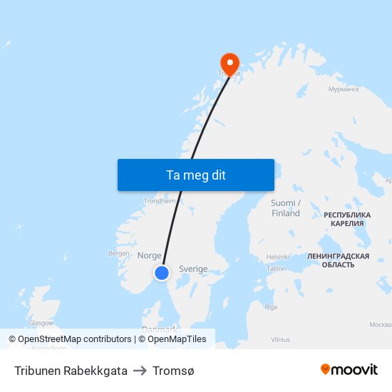 Tribunen Rabekkgata to Tromsø map