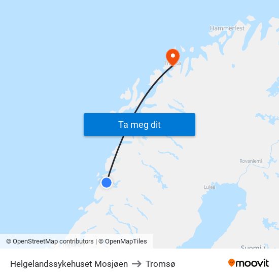 Helgelandssykehuset Mosjøen to Tromsø map