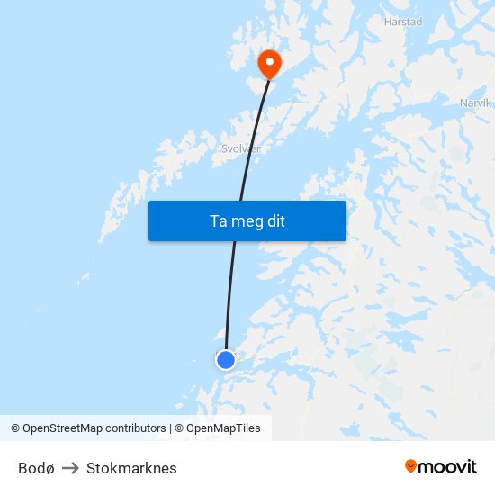Bodø to Stokmarknes map