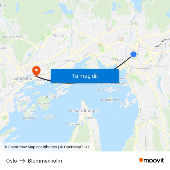 Oslo to Blommenholm map
