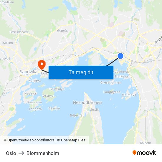 Oslo to Blommenholm map