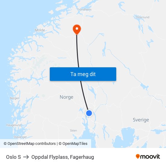 Oslo S to Oppdal Flyplass, Fagerhaug map