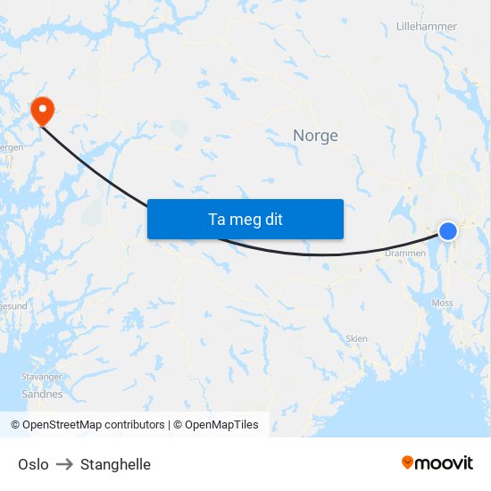 Oslo to Stanghelle map