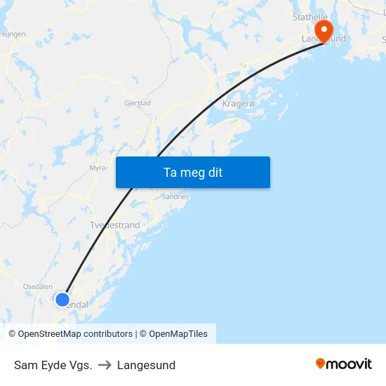 Sam Eyde Vgs. to Langesund map