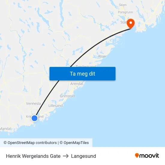 Henrik Wergelands Gate to Langesund map
