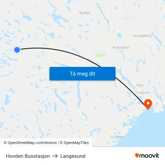 Hovden Busstasjon to Langesund map