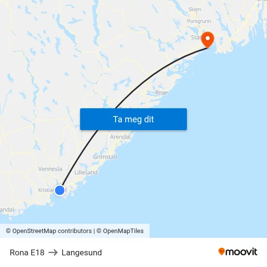 Rona E18 to Langesund map
