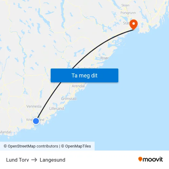 Lund Torv to Langesund map