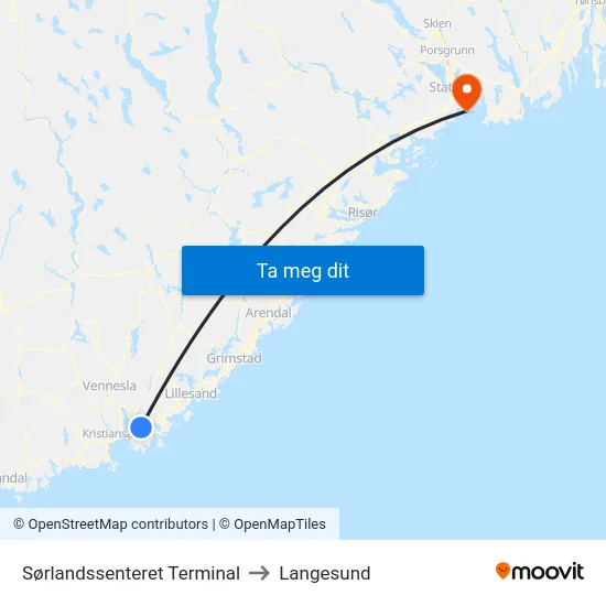 Sørlandssenteret Terminal to Langesund map