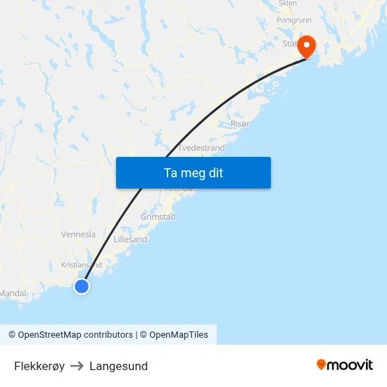 Flekkerøy to Langesund map