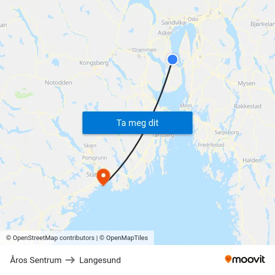 Åros Sentrum to Langesund map