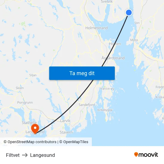 Filtvet to Langesund map