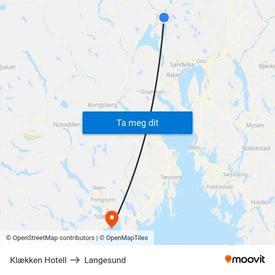 Klækken Hotell to Langesund map