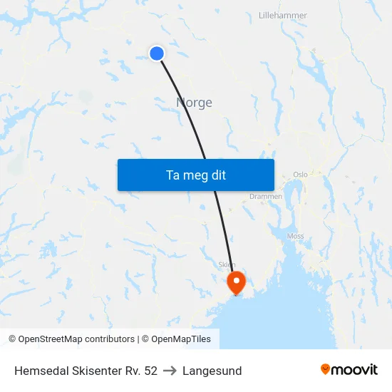 Hemsedal Skisenter Rv. 52 to Langesund map