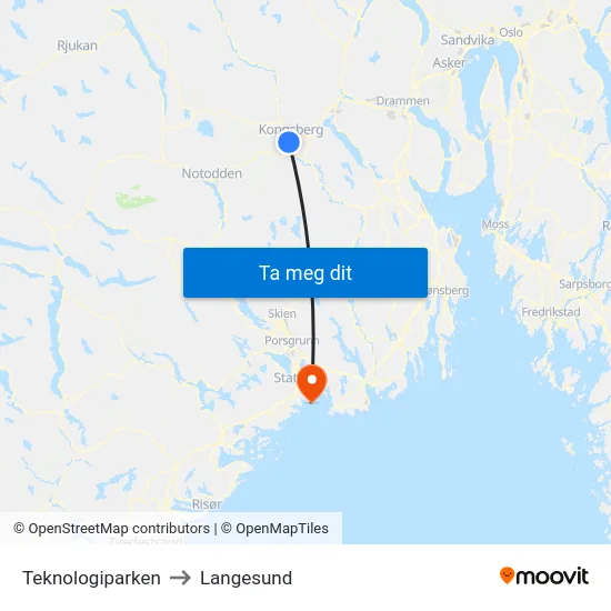 Teknologiparken to Langesund map