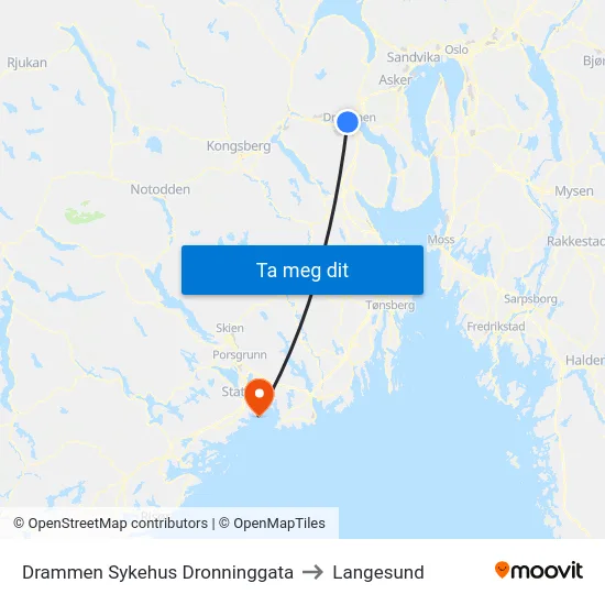 Dronninggata to Langesund map