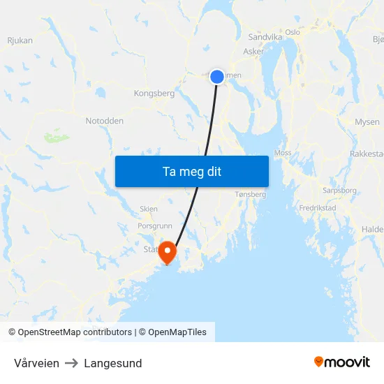 Vårveien to Langesund map