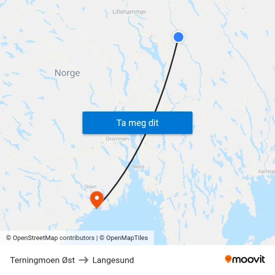 Terningmoen Øst to Langesund map