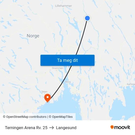 Terningen Arena Rv. 25 to Langesund map