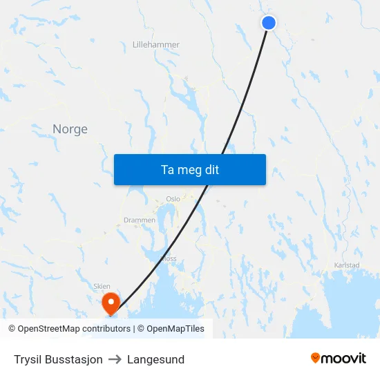 Trysil Busstasjon to Langesund map