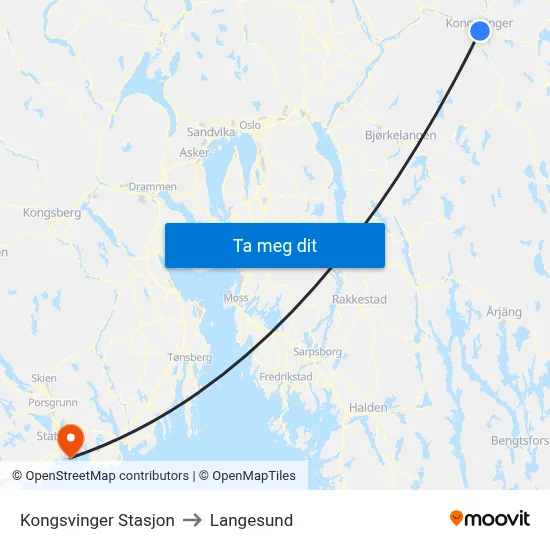 Kongsvinger Stasjon to Langesund map