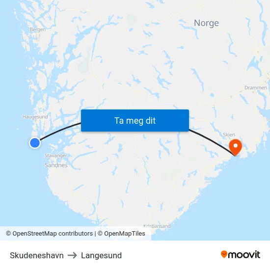 Skudeneshavn to Langesund map