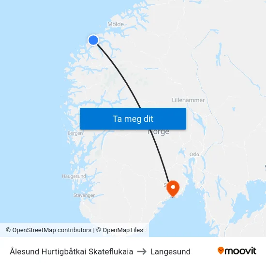 Ålesund Hurtigbåtkai Skateflukaia to Langesund map