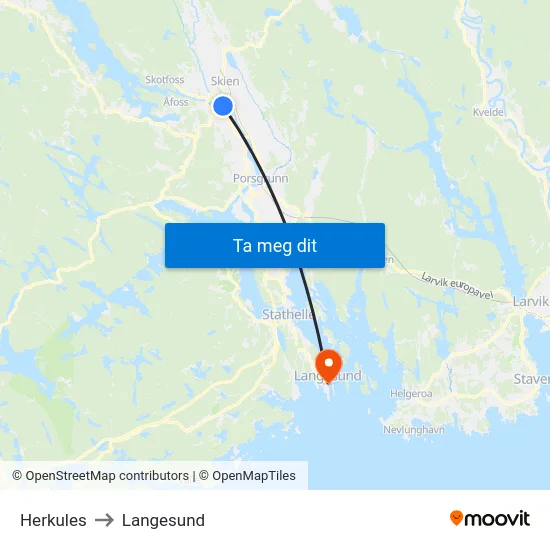 Herkules to Langesund map
