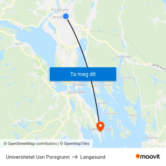 Universitetet Usn Porsgrunn to Langesund map