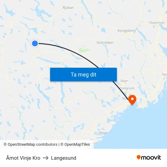 Åmot Vinje Kro to Langesund map