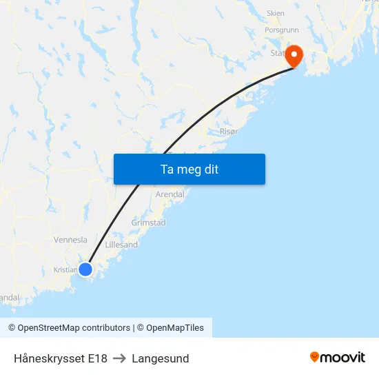 Håneskrysset E18 to Langesund map