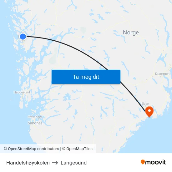 Handelshøyskolen to Langesund map