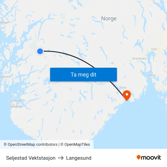 Seljestad Vektstasjon to Langesund map