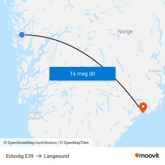 Eidsvåg E39 to Langesund map