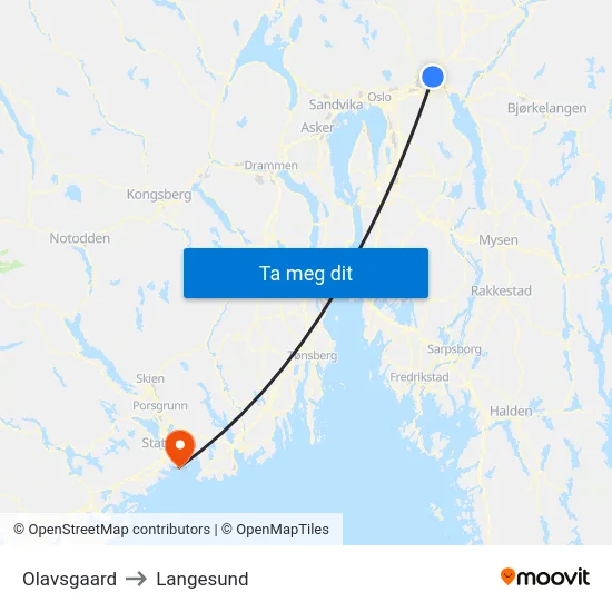 Olavsgaard to Langesund map