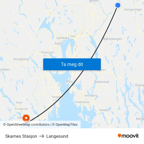 Skarnes Stasjon to Langesund map