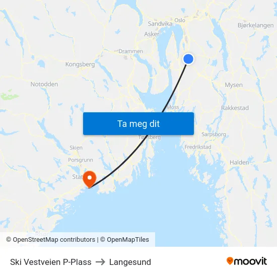 Ski Vestveien P-Plass to Langesund map