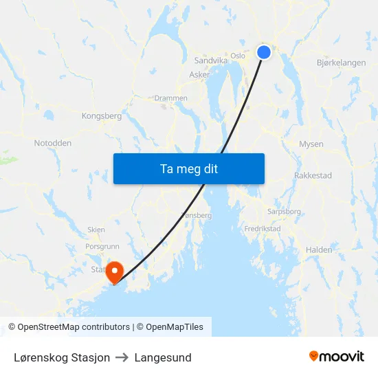Lørenskog Stasjon to Langesund map